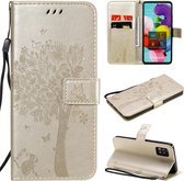 Voor Samsung Galaxy A51 5G Tree & Cat reliÃ«fpatroon Horizontale flip lederen tas met houder & kaartsleuven & portemonnee en lanyard (goud)