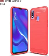 Geborstelde textuur koolstofvezel TPU case voor OPPO Realme 3 (rood)