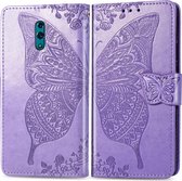 Butterfly Love Flowers Embossing Horizontale Flip Leather Case voor OPPO Reno, met houder & kaartsleuven & portemonnee & lanyard (lichtpaars)