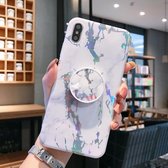 Laser marmer anti-drop TPU bescherming achterkant voor iPhone XS Max, met opvouwbare houder (wit)