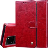 Voor Galaxy S20 Ultra Business Style Oil Wax Texture Horizontal Flip Leather Case, met houder & kaartsleuven & portemonnee (rood)