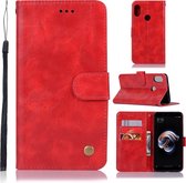 Voor Xiaomi Redmi Note 5 Pro Retro koperen knop Crazy Horse Horizontale flip PU lederen tas met houder & kaartsleuven & portemonnee en lanyard (rood)