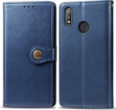 Retro effen kleur lederen gesp bescherming voor mobiele telefoon lederen tas met sleutelkoord en fotolijst en kaartsleuf en portemonnee en beugelfunctie voor OPPO Realme 3 Pro (blauw)