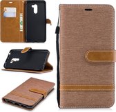 Kleurafstemming Denim Texture Leather Case voor Xiaomi Pocophone F1, met houder & kaartsleuven & portemonnee & lanyard (bruin)