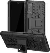 Voor Samsung Galaxy A41 EU-versie Bandtextuur Schokbestendig TPU + PC-beschermhoes met houder (zwart)