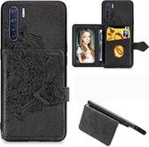 Voor OPPO A91 / F15 / Reno 3 Mandala reliÃ«f magnetische doek PU + TPU + pc-hoes met houder en kaartsleuven en portemonnee en fotolijst en riem (zwart)