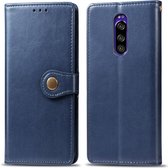 Retro lederen gesp in effen kleur Leren beschermhoes voor mobiele telefoon met draagkoord & fotolijst & kaartsleuf & portemonnee & beugelfunctie voor Sony Xperia XZ4 (blauw)