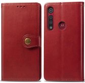 Voor Motorola Moto G8 Spelen Retro Effen Kleur Lederen Gesp Telefoonhoes met Lanyard & Fotolijst & Kaartsleuf & Portemonnee & Stand Functie (Rood)