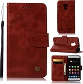 Voor ZTE V6 Plus / V7 Lite Retro koperen knop Crazy Horse Horizontale flip PU lederen tas met houder & kaartsleuven & portemonnee en lanyard (wijnrood)