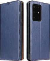 Voor Galaxy S20 Ultra Fierre Shann PU lederen textuur horizontale flip lederen tas met houder & kaartsleuven & portemonnee (blauw)