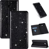 Voor Samsung Galaxy J4 + ultradunne glitter magnetische horizontale flip lederen tas met houder en kaartsleuven (zwart)