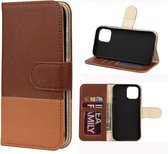 Voor iPhone 12 Pro Splicing Color Horizontale Flip lederen tas met houder & fotolijst & kaartsleuven & portemonnee (bruin)