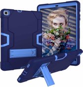 Voor Galaxy Tab A 10.1 (2019) T510 contrasterende kleur siliconen + pc combinatie hoesje met houder (marineblauw + blauw)