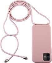 Voor iPhone 11 Candy Color TPU beschermhoes met draagkoord (donkerroze)