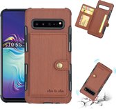 Voor Galaxy S10 5G Brushed Texture Shockproof PU + TPU Case, met kaartsleuven & portemonnee en fotolijst (bruin)