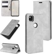 Voor Google Pixel 4a Retro-skin Business magnetische zuignap Case met houder & kaartsleuven & portemonnee (grijs)