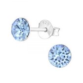 Zilveren oorknop, Aquamarine Swarovski kristal (3MM)