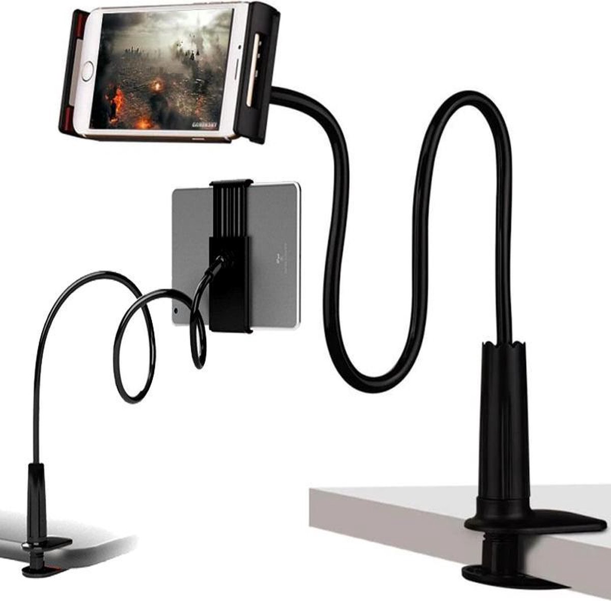 A&K Tablet Houder Flexibel – Smartphone Standaard Universeel - Statief geschikt voor Bureau Tafel en Bed – Zwart