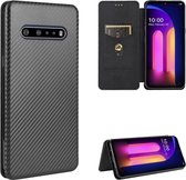 Voor LG V60 ThinQ 5G Koolstofvezel Textuur Magnetische Horizontale Flip TPU + PC + PU lederen tas met kaartsleuf (zwart)