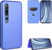 Voor Geschikt voor Xiaomi Mi 10 Pro 5G Koolstofvezel Textuur Magnetisch Horizontaal Flip TPU + PC + PU lederen hoes met kaartsleuf (blauw)