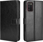 Voor Samsung Galaxy A02s (Euraziatische versie) Retro Crazy Horse-textuur Horizontale flip lederen tas met houder & kaartsleuven en fotolijst (zwart)