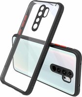 Voor Xiaomi Redmi Note 8 Pro Bandzijde Textuur Contrastknop Schokbestendig PC + TPU Telefoon beschermhoes (zwart)