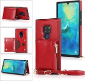 Voor Huawei Mate 20 Vierkante Rits Portemonnee Tas TPU + PU Achterkant Case met Houder & Kaartsleuven & Portemonnee & Cross-body Riem (Rood)