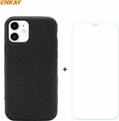 Voor iPhone 11 ENKAY ENK-PC0312 2 in 1 Business Series Denim Texture PU Leather + TPU Soft Slim Case Cover ＆ 0.26mm 9H 2.5D Gehard Glas Film (Zwart)