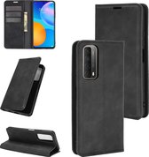 Voor Huawei P smart 2021 Retro-skin Business magnetische zuignap lederen tas met houder & kaartsleuven & portemonnee (zwart)