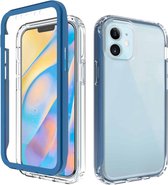 Voor iPhone 12 mini schokbestendig TPU-frame + doorzichtige pc-achterkant van de behuizing + PET-schermbeschermer aan de voorkant (blauw)