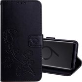 Rose reliëf horizontale flip milieu PU lederen tas met houder & kaartsleuven & portemonnee voor Galaxy S9 + (zwart)