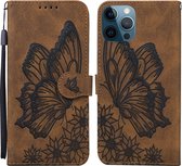 Retro Skin Feel Butterflies Embossing Horizontale Flip Leather Case met houder & kaartsleuven & portemonnee voor iPhone 12 Pro Max (bruin)