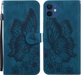 Retro Skin Feel Butterflies Embossing Horizontale lederen flip-hoes met houder & kaartsleuven en portemonnee voor iPhone 12/12 Pro (blauw)