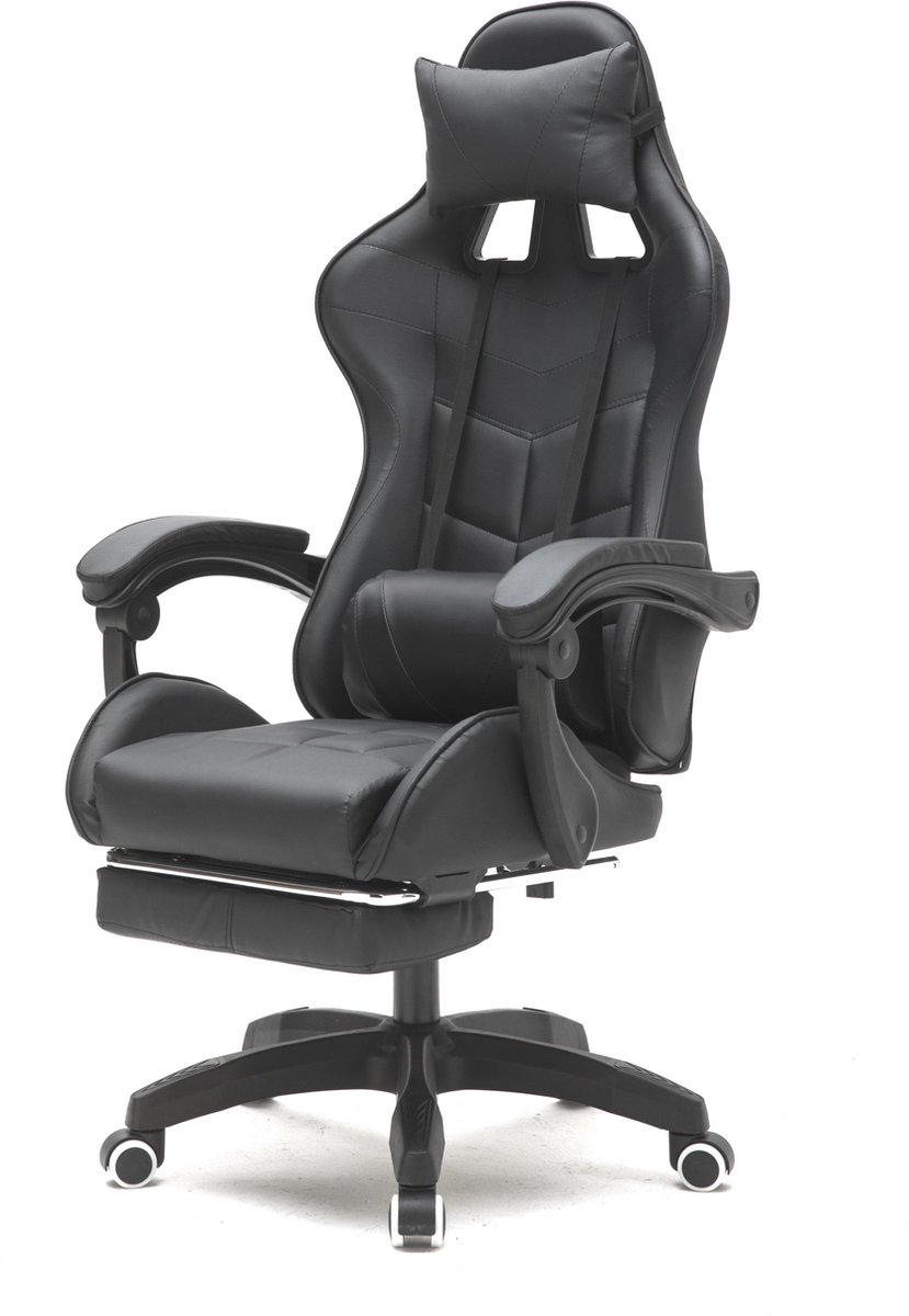 Afbeelding 2 van VDD Gaming - Game stoel - Gaming - Bureaustoel - Met Nekkussen & Verstelbaar Rugkussen - Met Voetsteun -Silicone Game Stoel - Draaistoel - Zwart