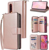 Voor Huawei P30 Rits Portemonnee Tas Horizontale Flip PU Lederen Case met Houder & 9 Kaartsleuven & Portemonnee & Lanyard & Fotolijst (Rose Goud)