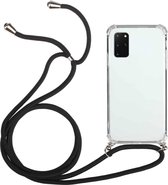 Voor Huawei Y5p Four-Corner Anti-Fall transparante TPU beschermhoes met lanyard (zwart)