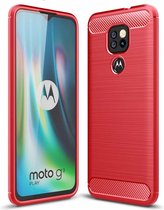 Voor Motorola Moto G9 Play Brushed Texture Carbon Fiber TPU Case (Rood)