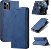 Huid-aanvoelende kalfsleer textuur magnetische dual-fold horizontale flip lederen tas met houder & kaartsleuven & portemonnee voor iPhone 12 mini (blauw)