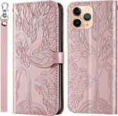 Life of Tree Embossing Pattern Horizontale flip lederen hoes met houder & kaartsleuf & portemonnee & fotolijst & lanyard voor iPhone 11 Pro (roségoud)