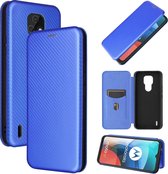 Voor Motorola Moto E7 Carbon Fiber Texture Magnetische Horizontale Flip TPU + PC + PU Leather Case met Card Slot (Blue)