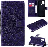 Voor OPPO A53 (2020) / A33 (2020) / A53s / A32 Sun Embossing Pattern Horizontale Flip lederen tas met kaartsleuf & houder & portemonnee & lanyard (paars)