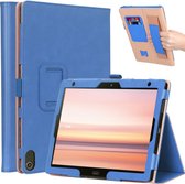 WY-606C voor Sharp Dtab D-41A (2020) Retro textuur PU + TPU horizontale flip lederen tas met houder & kaartsleuven en draagriem (blauw)