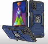 Voor Samsung Galaxy M51 magnetisch pantser schokbestendig TPU + pc-hoesje met metalen ringhouder (blauw)