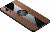 Voor Huawei P20 Pro XINLI stiksel Textue Schokbestendig TPU beschermhoes met ringhouder (bruin)