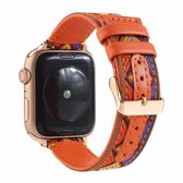 Etnische lederen horlogeband voor Apple Watch Series 6 & SE & 5 & 4 44 mm / 3 & 2 & 1 42 mm (oranje)