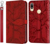 Voor Huawei P smart 2019 Life of Tree Embossing Pattern Horizontale Flip lederen tas met houder & kaartsleuf & portemonnee & fotolijst & lanyard (rood)