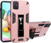 Voor Samsung Galaxy A71 2 in 1 pc + TPU schokbestendige beschermhoes met onzichtbare houder (roségoud)