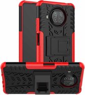 Voor Geschikt voor Xiaomi Mi 10T Lite 5G Bandentextuur Schokbestendig TPU + pc-beschermhoes met houder (rood)
