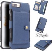 Voor iPhone 8 Plus / 7 Plus geborstelde textuur schokbestendig PU + TPU-hoesje, met kaartsleuven en portemonnee en fotolijst (blauw)