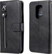 Voor Motorola Moto G9 Play / Moto E7 Plus Mode Kalfs Textuur Rits Horizontale Flip Leren Case met Houder & Kaartsleuven & Portemonnee (Zwart)